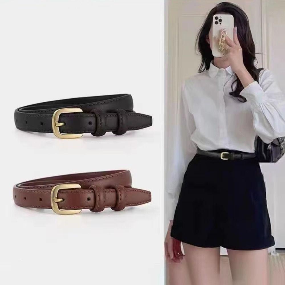 Black Needle Buckle PU Leather Waist Belt Strap Korean Style Waistband Dress Decoration