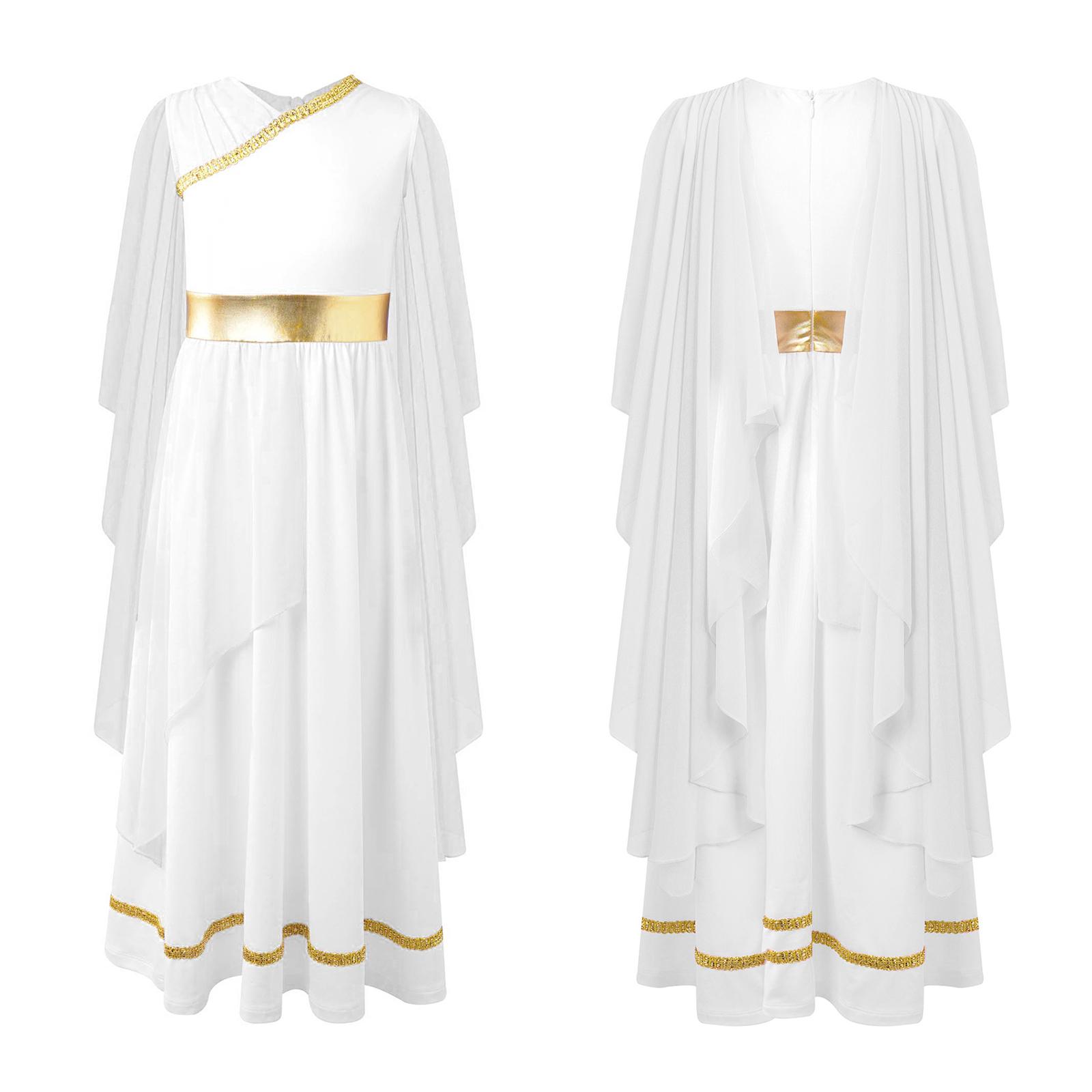 Costume Fille Athéna Robe Princesse Grecque Grèce Antique Toge Romaine avec Couronne de Lauriers Halloween Carnaval Tenues Cosplay Ensembles 8 blanc