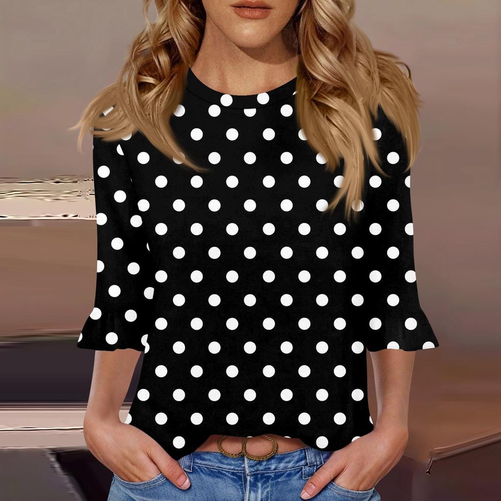 Women's Casual 3/4 Sleeve Top Summer O-neck Puffy Sleeve T-shirt Top