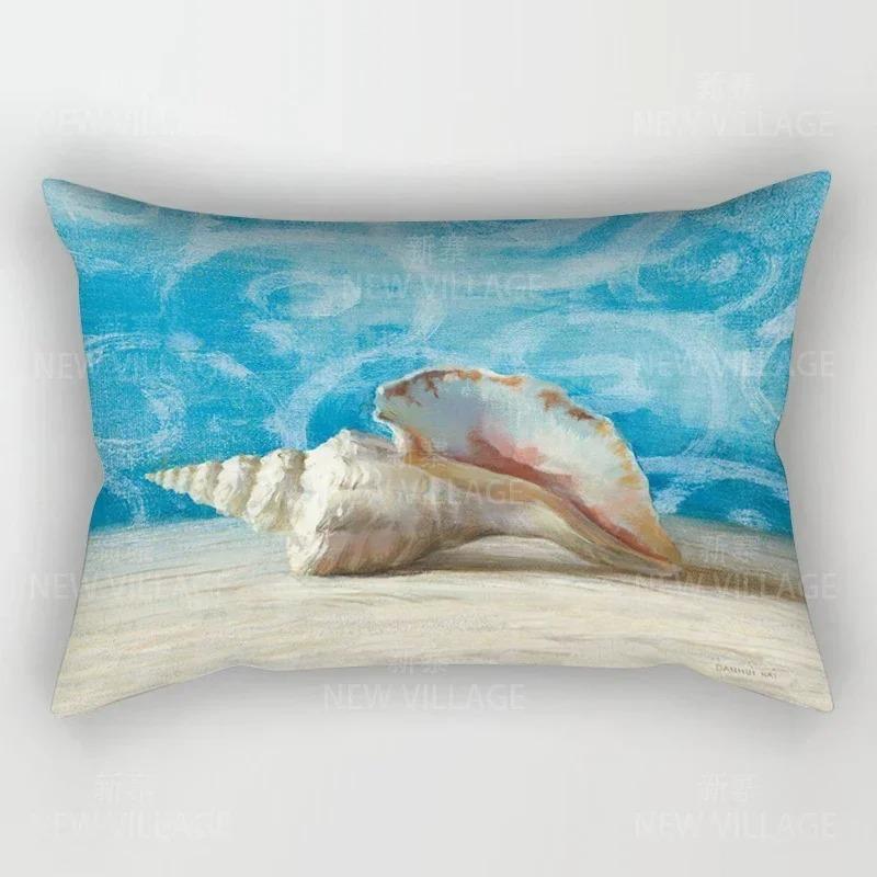 Home Decor Seashells & Starfish Beach-Themed Pillow Covers Pattern Cushion Cover Suitable for Sofa Bedroom Car Pillow Cover