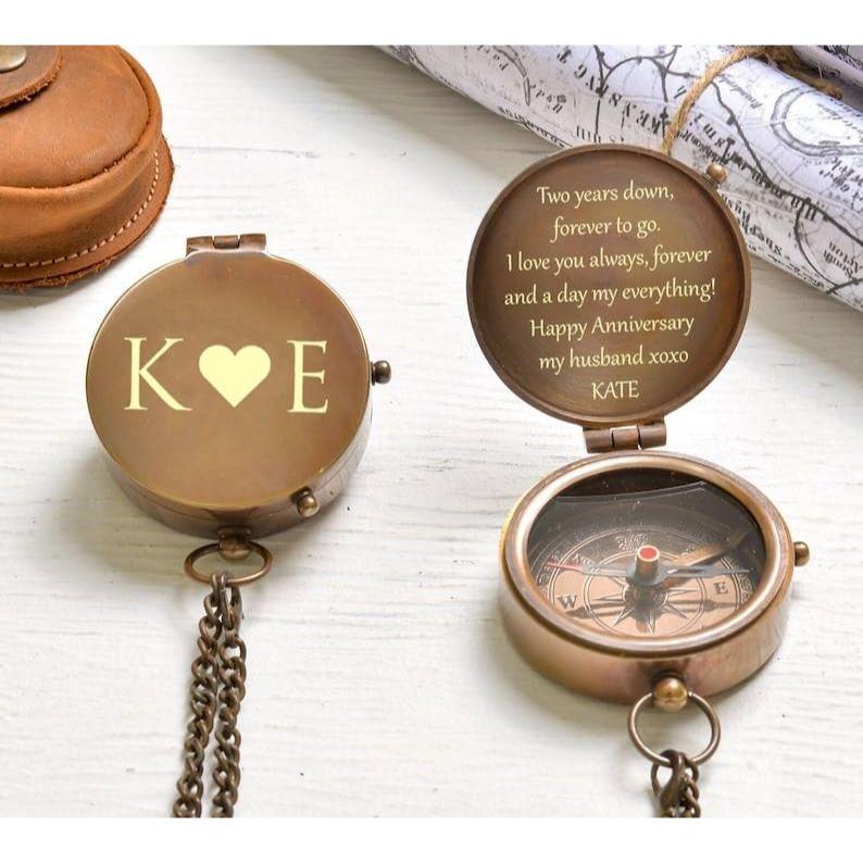 Personalized Pocket Compass Brass Nautical with Leather Cover Birthday Gift for Your Lovedones