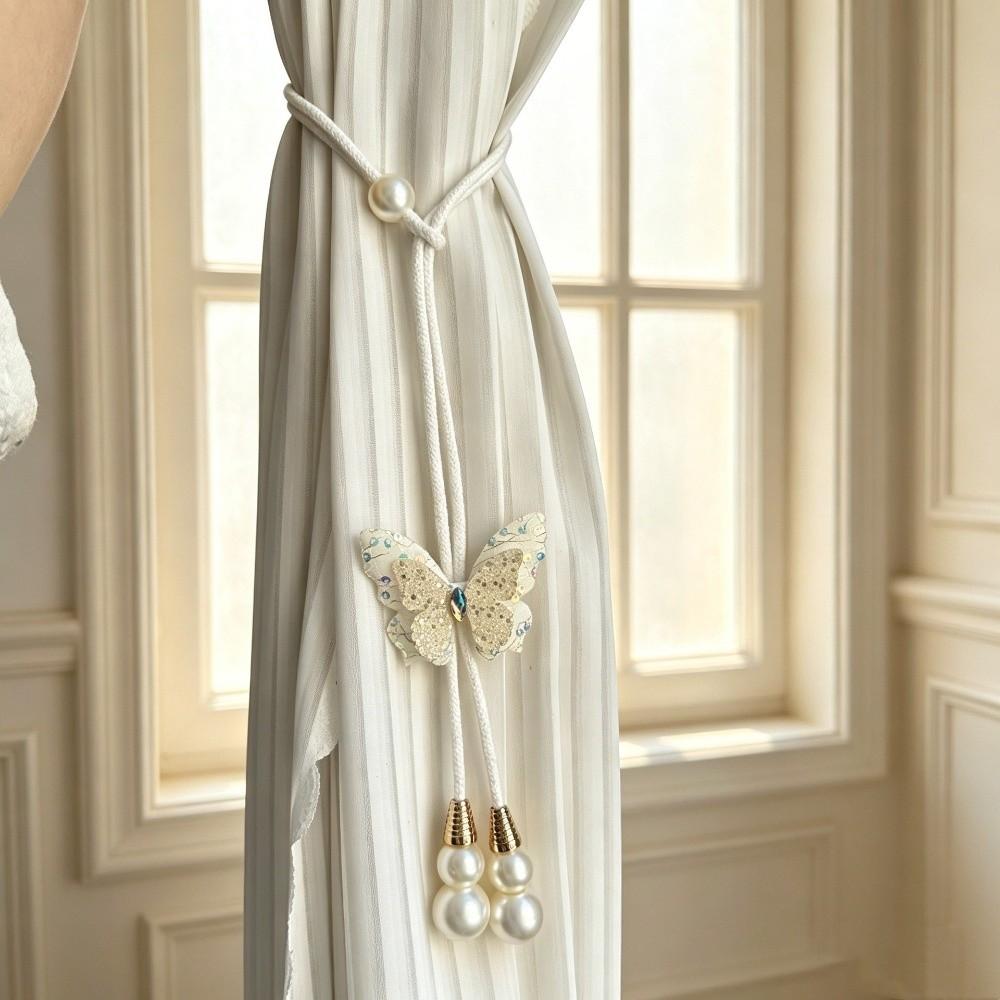 2PCS Creative Pearl Curtain Buckle Artificial Pearl Curtain Rope Curtain Binding  Home Decor