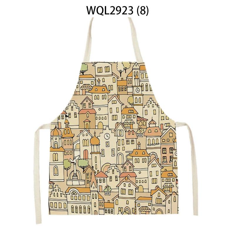 

Cleaning Supplies Kitchen Aprons Cartoon House Architecture Printed Sleeveless Linen Cooking Baking Aprons Home Cleaning Tool 47x38cm