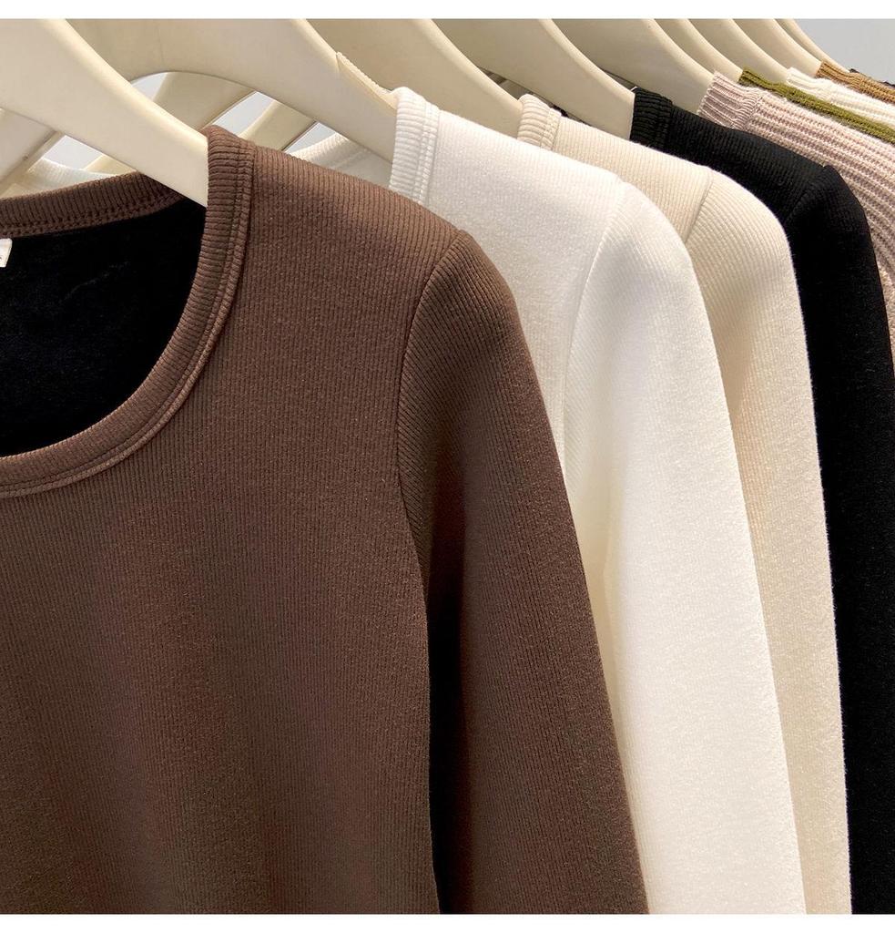 Women's European Style Velvet-Lined Long Sleeve Slimming T-Shirt for Autumn/Winter