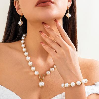 European and American Temperament Imitation Pearl Beaded Necklace Set Female, Cold Wind Slightly Inlaid with Round Beads Necklace