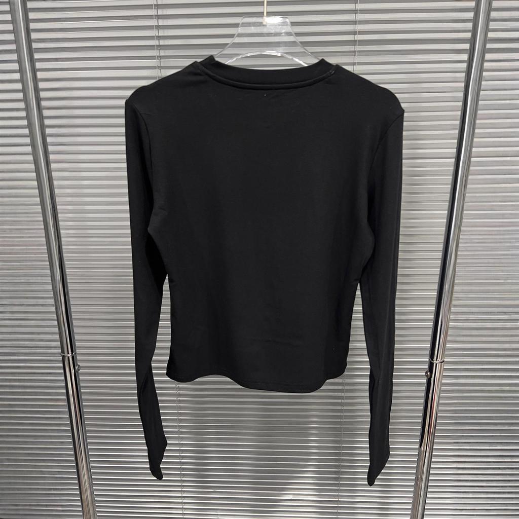 2025 Damen Schwarz Strass Rundhals Schlankmachendes T-Shirt, Herbst/Winter Kollektion