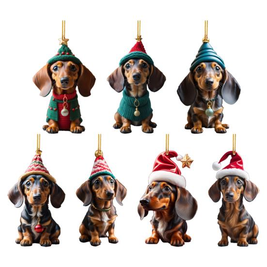 Cute Christmas Tree Pendant Cartoon Puppy Hanging Ornament Acrylic Art Craft Ornament