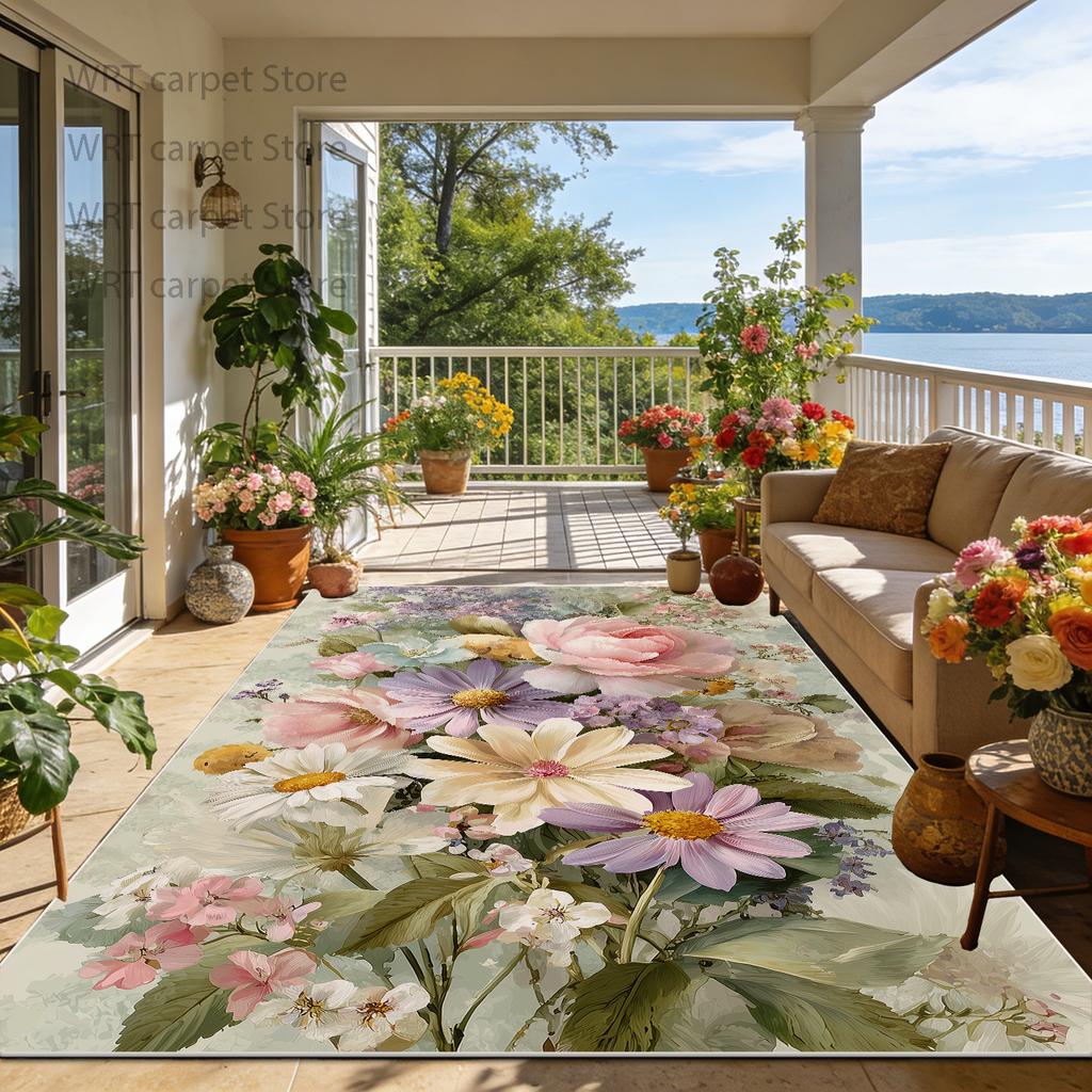 Outdoor Patio Floral Fresh Style Non-slip Carpet Decoration Home Living Room Large Rugs Lounge Bedroom Fluffy Washable Floor Mat
