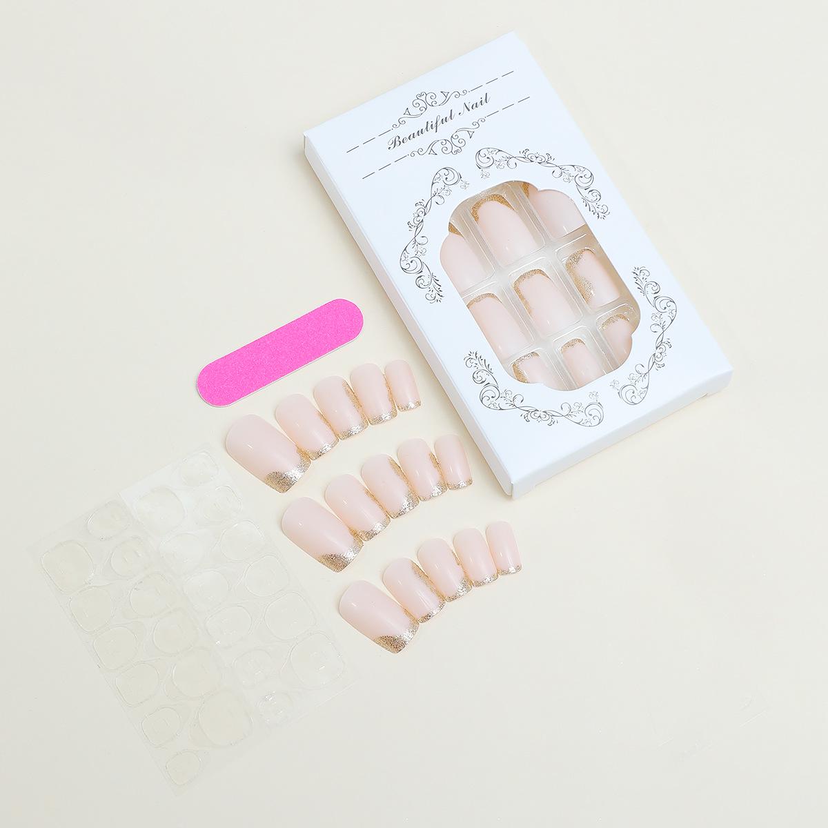 

Телесные французские накладные ногти с прямоугольными кончиками, набор из 24 штук для осени и зимы, съемные