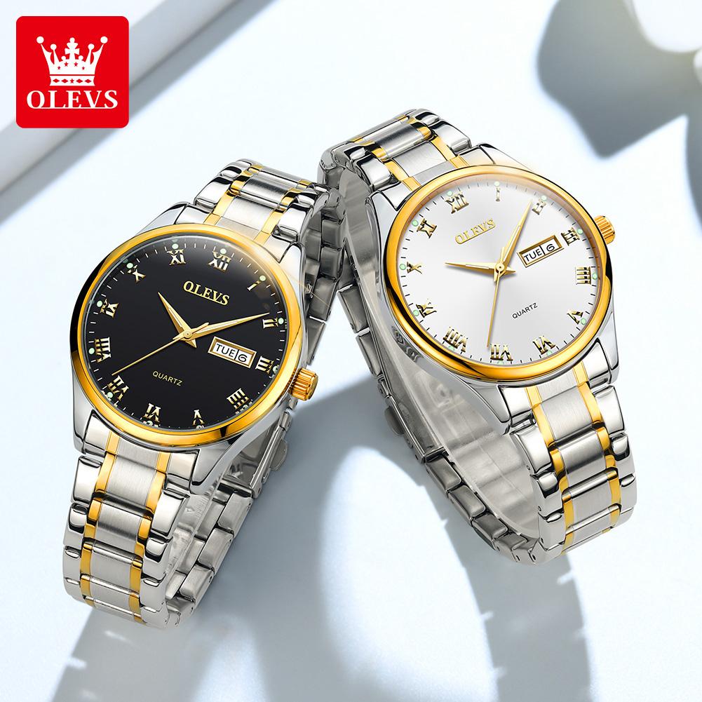 OLEVS 5568 Classic Quartz Wristwatch For Men Top Brand Original Luminous Steel Strap Dual Calendar Waterproof Business Man Watch