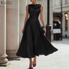ZANZEA Women Elegant Pile Collar Casual Sleeveless A-line Satin Dress