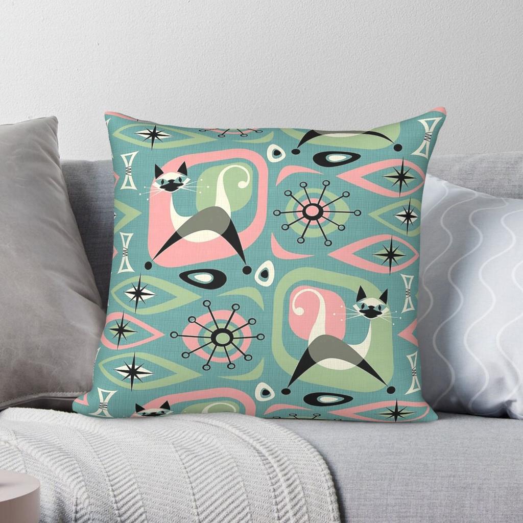 Siamese Cat Abstract On Blue Square Pillowcase Polyester Linen Velvet Pattern Zip Decorative Pillow Case Home Cushion Case