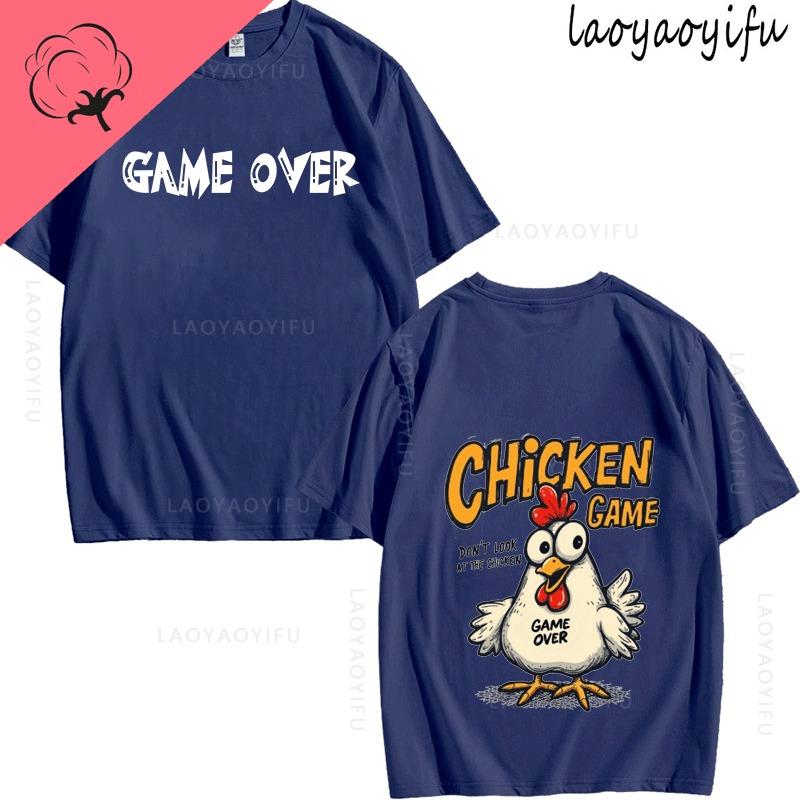Chicken Game Theme 100Cotton Summer TShirt Shortsleev Tops Breathable Printed Fashion Mens Womens High Quality Oneck