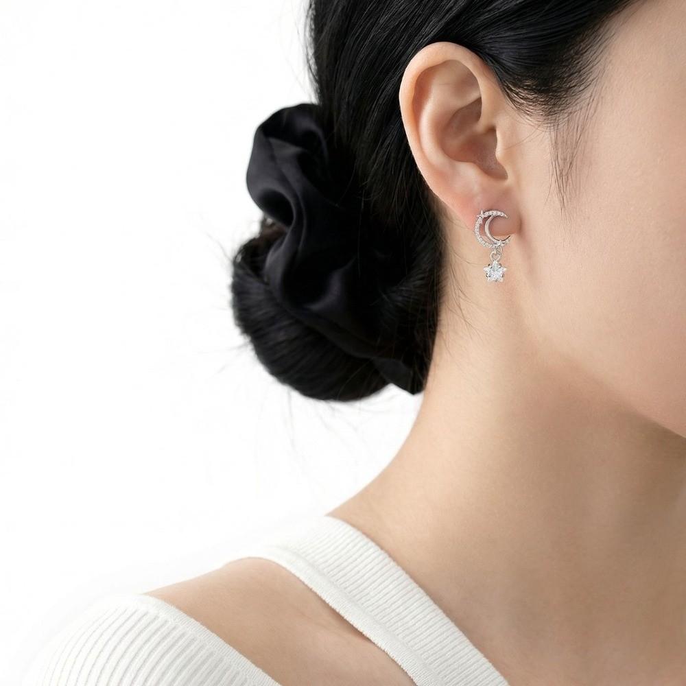 Crystal Star Moon Earrings Temperament Zircon Ear Stud Elegant Ladies' Ear Accessories  Wedding
