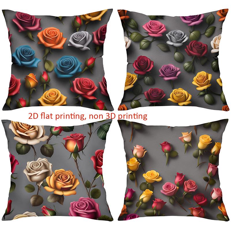 Colorful Roses Floral Pattern Decorative Throw Pillow Cover 2D Printed Polyester Sofa Cushion Case For Modern Home Decor