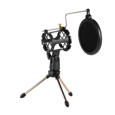 Mini Desktop Microphone Stand + Shock Mount Mic Holder + Pop Filter Kit for