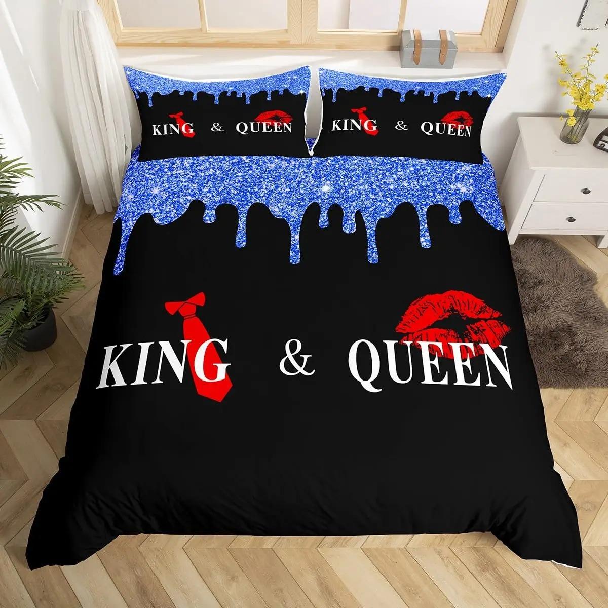 

Підковдра Gold Crown для закоханої пари King Queen Комплект постільної білизни Mr Mrs Comforter Cover Ювілейна ковдра з 2 наволочками US King 264x228cm