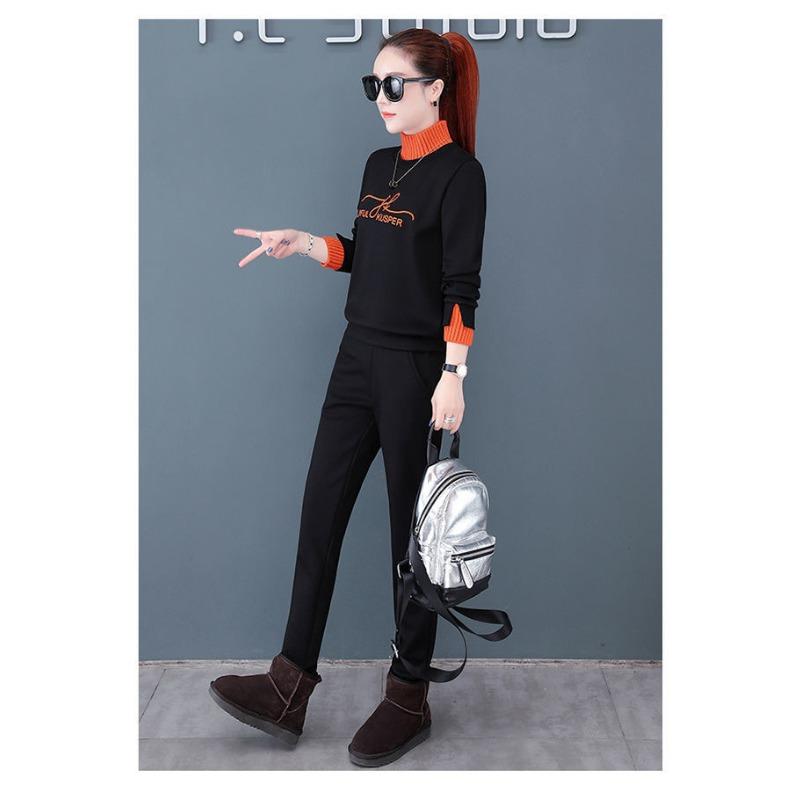 

Velvet Athletic Activities Suit for Women Autumn and Winter New High Collar Knitted Everyday Wear Sweatshirt Two-piece Practical Use M
