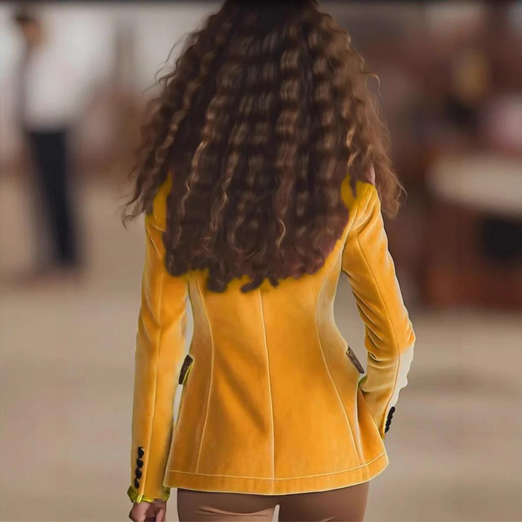 Women'S Long-Sleeved Solid Color Spliced Lace Gold Velvet Jacket