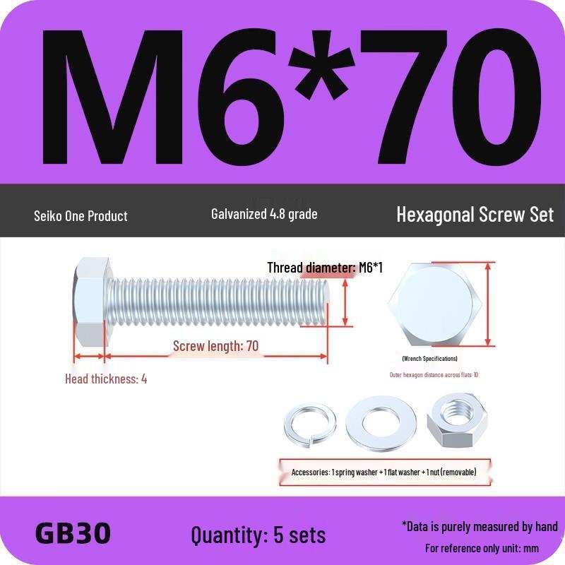 Galvanized Hex Head Bolt & Nut Set - Grade 4.8, Sizes M4 To M30