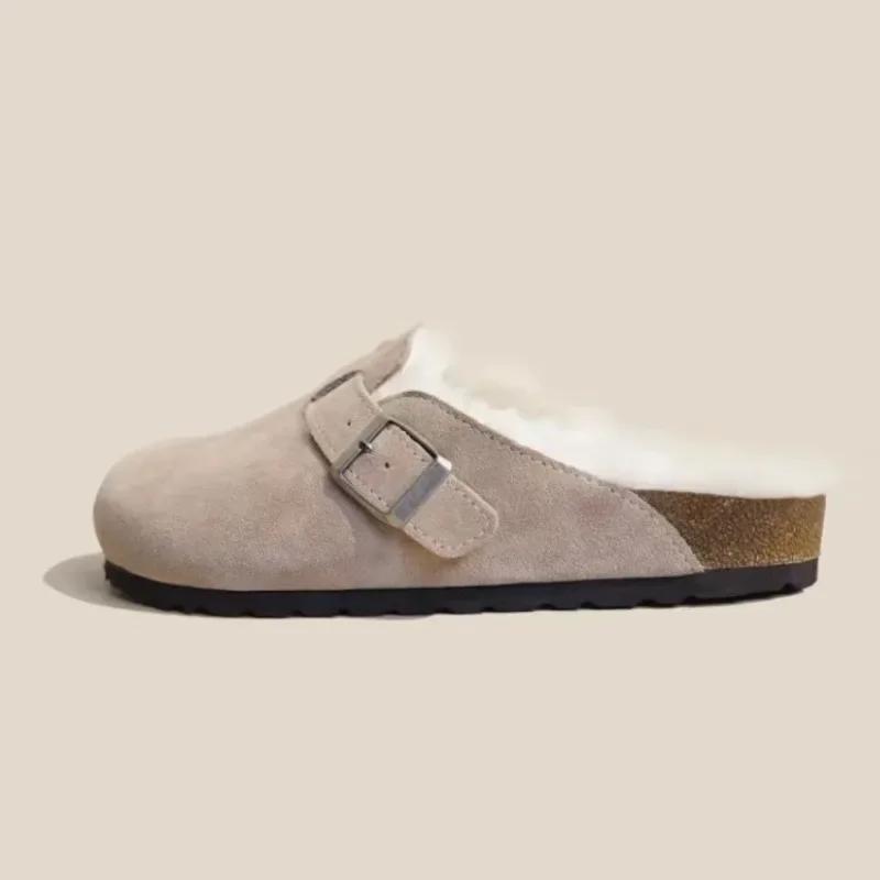 Fashion Ladies Shoes Fashion Closed Toe Women Slippers Autumn Plush Fleece for Warmth Solid Flat Casual Comfortable Large Size Slippers