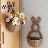 Entryway Sundries Storage Easter Bunny Woven Basket, Handmade Rabbit Rustic Wall Hanging Basket Small Plant Display for Dried or Faux Flowers Plants,