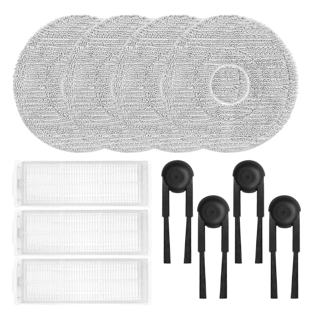 Side Brush Filter Mop Cloth Kit For Xiaomi Robot Vacuum S40 Pro / OV71GL, 3 Filters + 4 Microfiber Mop Cloths + 4 Brushes