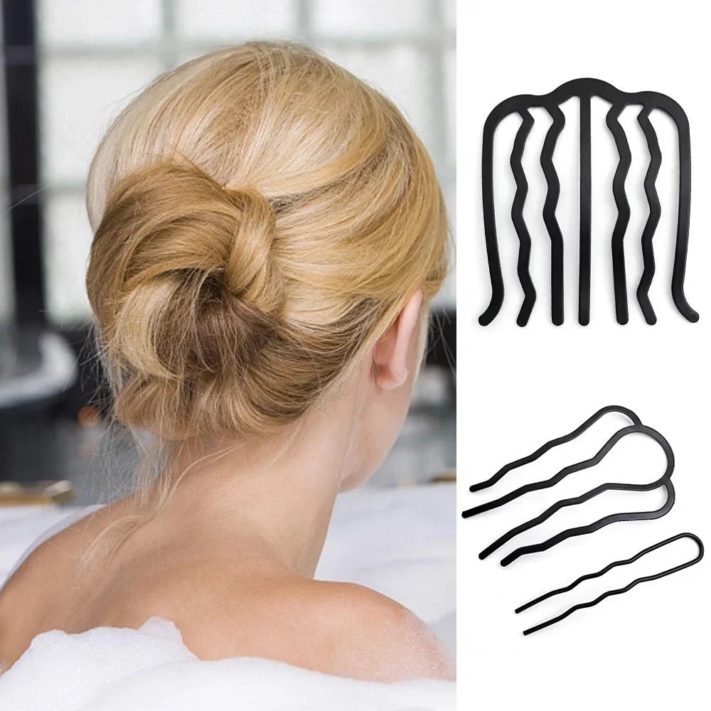 Black Metal Hair Fork Clip Women Hair Pin Combs Messy Bun Hairpin Clip Side Combs Updo Sticks Hair Styling Tool