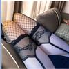 Lace suspender net socks, red edge black silk suspender socks, ultra-thin pure desire stockings, stockings over the knee, one-piece women
