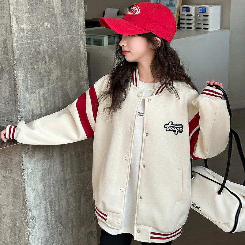 

Girls 2025 Autumn Baseball Jacket - Stylish Children s Outerwear 140 cm абрикосовий