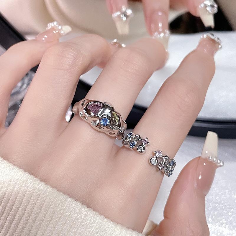 Chain Texture Color Zir*****Pen Ring Women'S Personality Fashion Niche Design High-End Ring Index Finger Ring