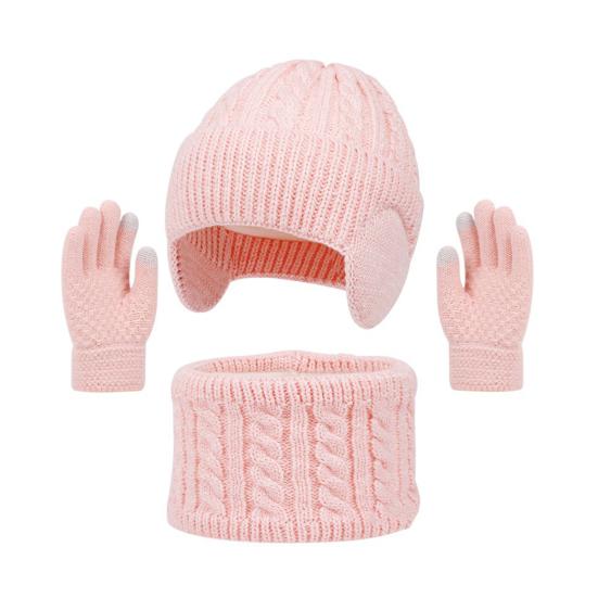 3Pcs/Set Kids Hat Scarf Gloves Set Colorful Twist Texture Hat Thickened Plush Lining Neck Gaiter Knitted Gloves Set