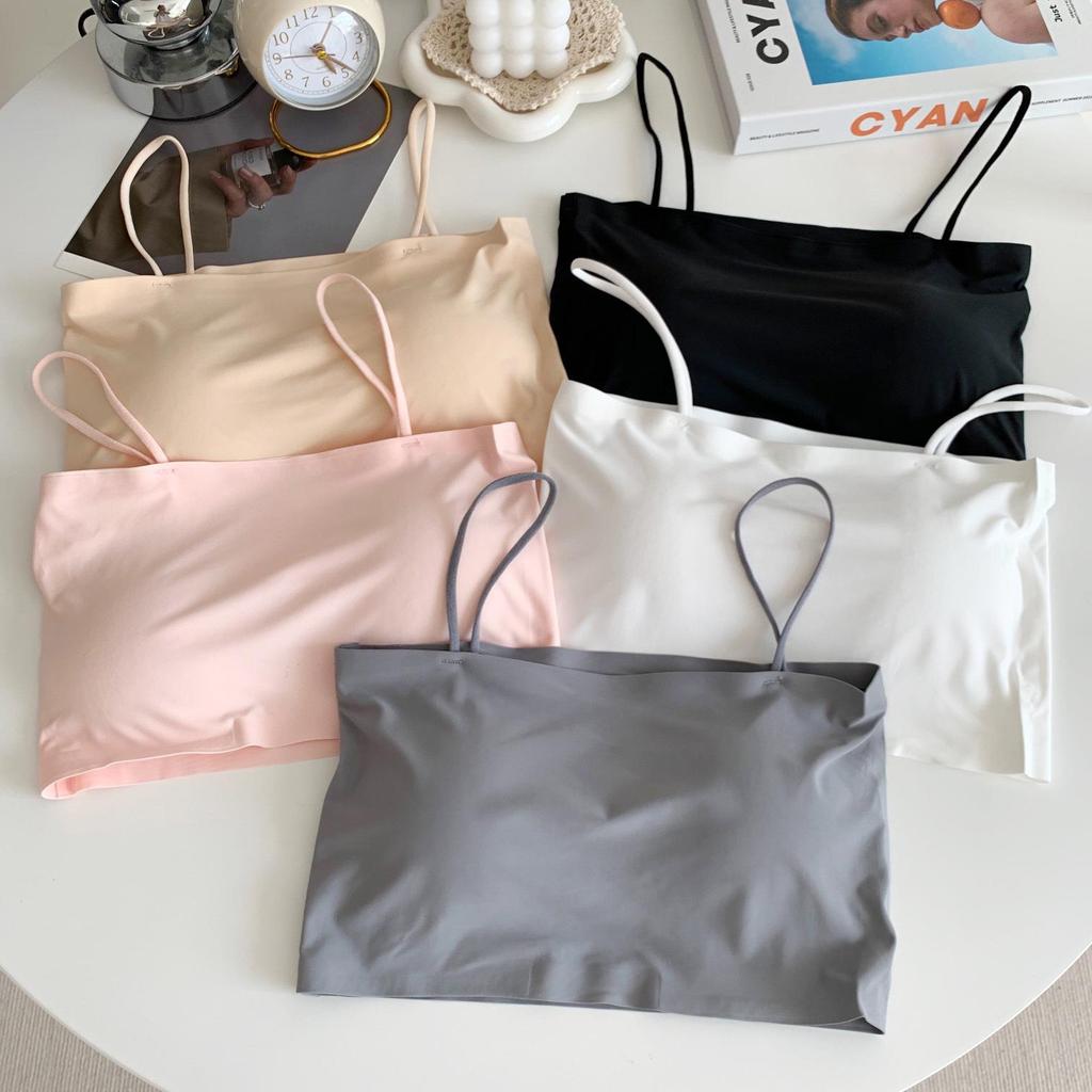 Pure Desire Ice Silk Seamless Camisole: Strappy, Chest-Padded, Back-Strap Bodycon Top