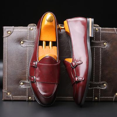 Fashion Men Loafer New Handmade Retro Double Monk Buckle Straps Casual Shoes Men Moccasins For Men Leather Flat Shoes