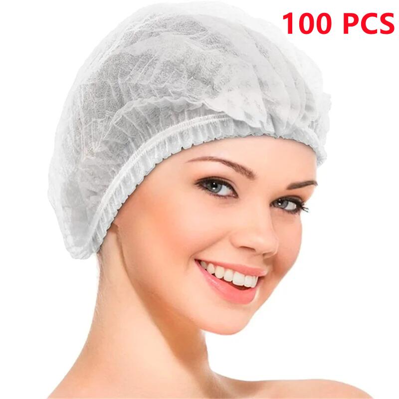 100PCS Disposable Bouffant Caps 21inch Hair Nets Head Cover Elastic Dust Hair Cap for Servic Sleeping Bath Shower Beauty Hotel