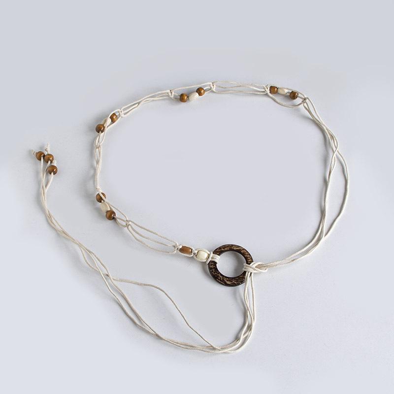 Bohemian Belt Ethnic Style Belt Shell Belt Wooden Beads Women's Thin Belt Leisure Vacation Style Waist Rope