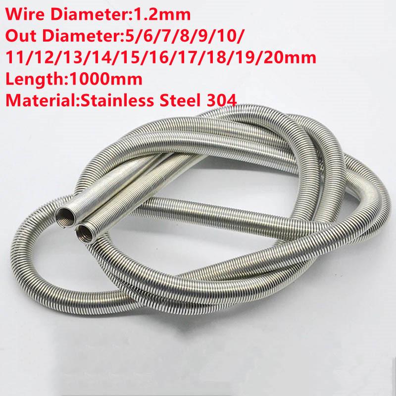 1PCS Stainless Steel Flexible Tube Extension Spring 1.2mm Wire Diameter Various Outer Diameter Choices 1000mm Length