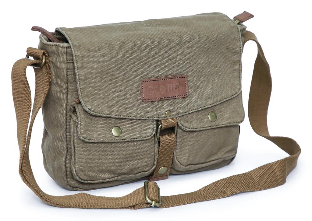 Gootium LM30624AMG Cotton Canvas Shoulder Bag Messenger Bag Unisex Olive Brown