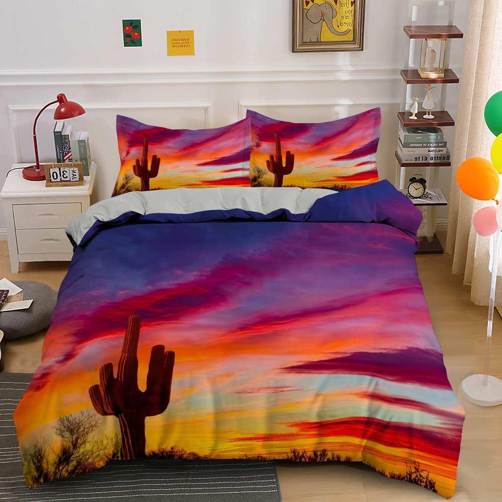 Cactus Duvet Cover Set Tropical Plants Print Bedding Set For Kids Teens Polyester Fresh Style Double Queen King Size Quilt Cover