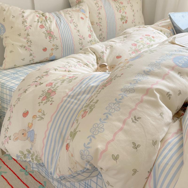 

Новые милые комплекты постельного белья из чистого хлопка с принтом, мультяшный комплект одеяла, приятный к коже для сна в обнаженном виде, взрослый комплект простыней для всех сезонов 1.2m 3pcs set