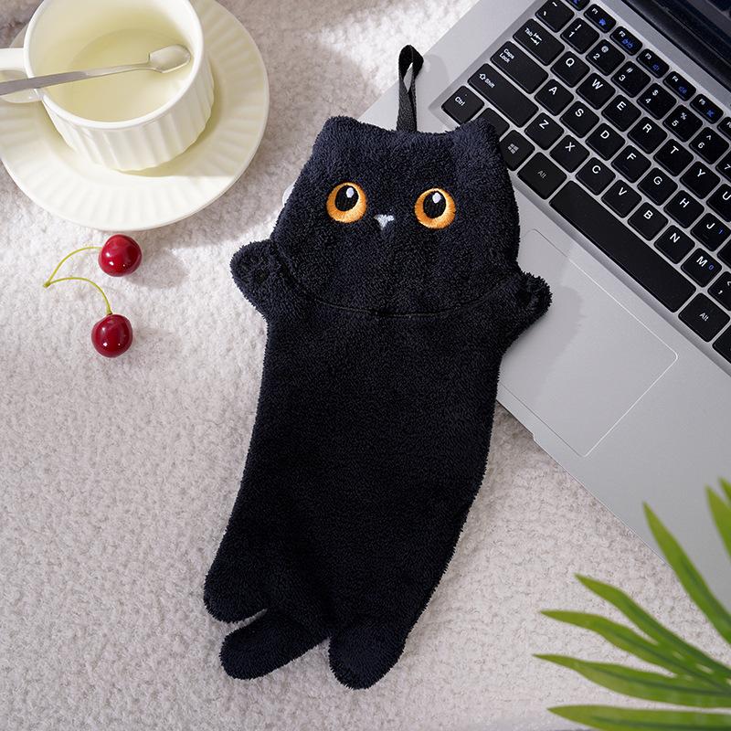 

Cartoon Cat Hand Towel Super-Absorbent Hand Cloth Kitchen Wipe Cloth Cute Black Kitty Handkerchief Bathroom Kitchen Towels