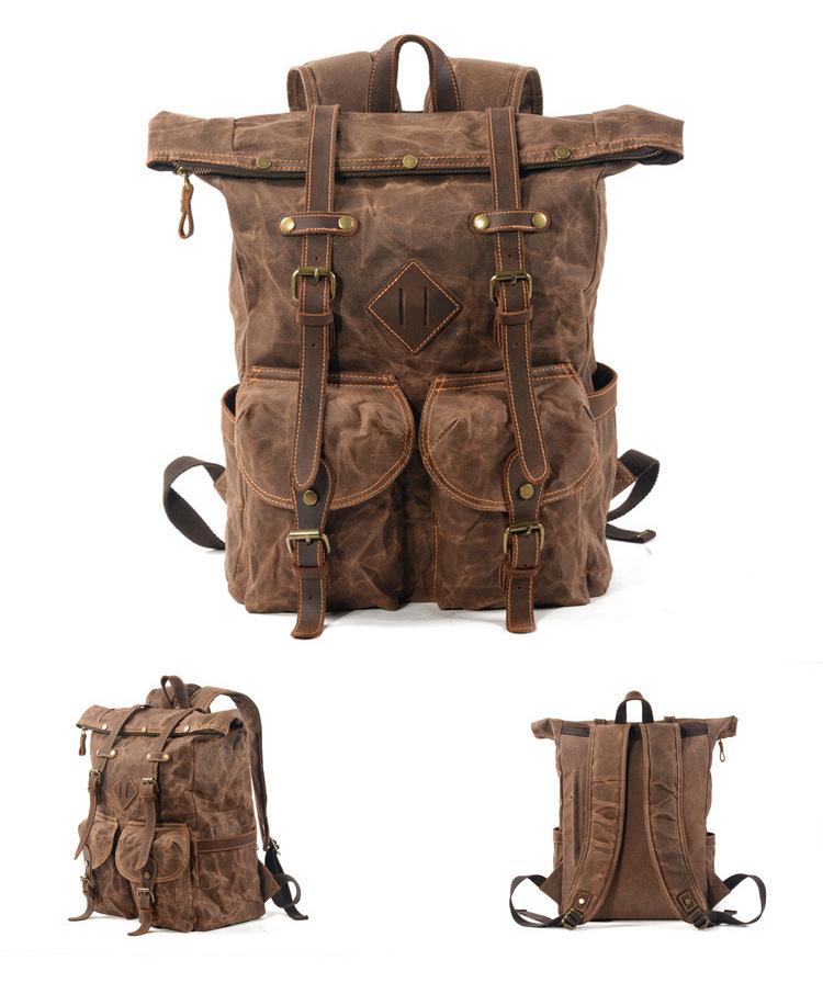 Waterproof Waxed Canvas Travel Backpack with Color-block Design for Men and Women, Fits Laptops