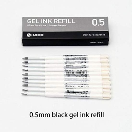 NINGSA Kaco G2 Gel Ink Refills for Retractable Gel Pens, Fine Point(0.5mm), Pack of 10 (Black)