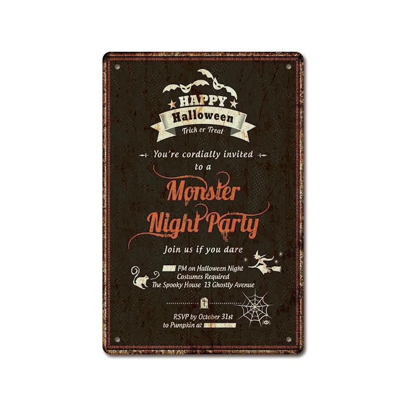 Halloween Festival Decor Plaques Kitchen Home Garage Wall Tin Sign Vintage Art Metal Signs Trick Or Treat Pumpkin Plate Poste