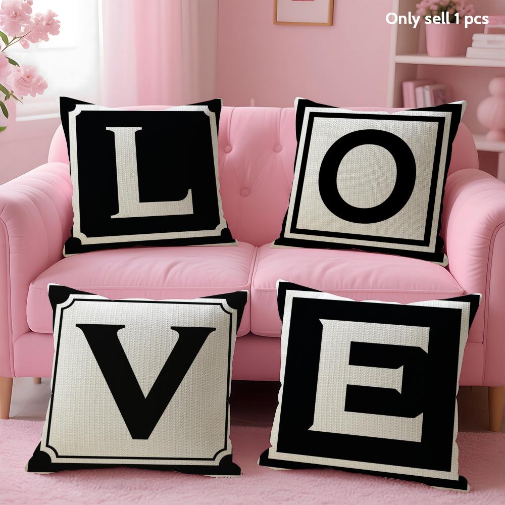 LOVE Simplified English Alphabet Cushion Cover Natural Linen Organic Fabric DoubleSided Printing Sofa Home Decor Pillow Case