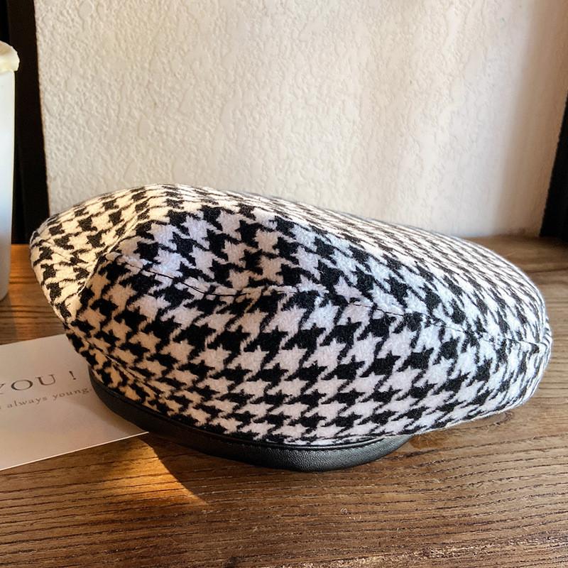 

Классический берет «гусиная лапка» женская шляпа с плоским верхом черного цвета летняя версия