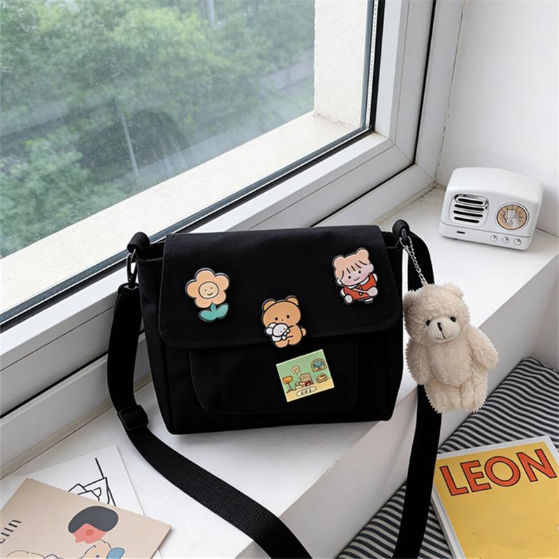 Adorable Canvas Crossbody Bag with Cute Pins Lightweight Shoulder Bags for Women, Ideal for School, Work & Everyday Outfits