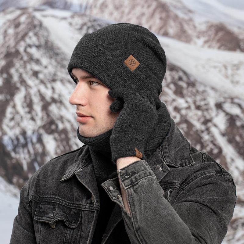 Winter Adult Women's Hats, Scarves, Gloves, Three-piece Set, Knitted Brushed Touch-screen Gloves, Outdoor Warm Suit
