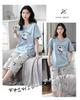 Korean Style Women's Summer Pajama Set – Imitation Cotton, Short Sleeve, Capri Pants, Thin, Cute, Plus Size