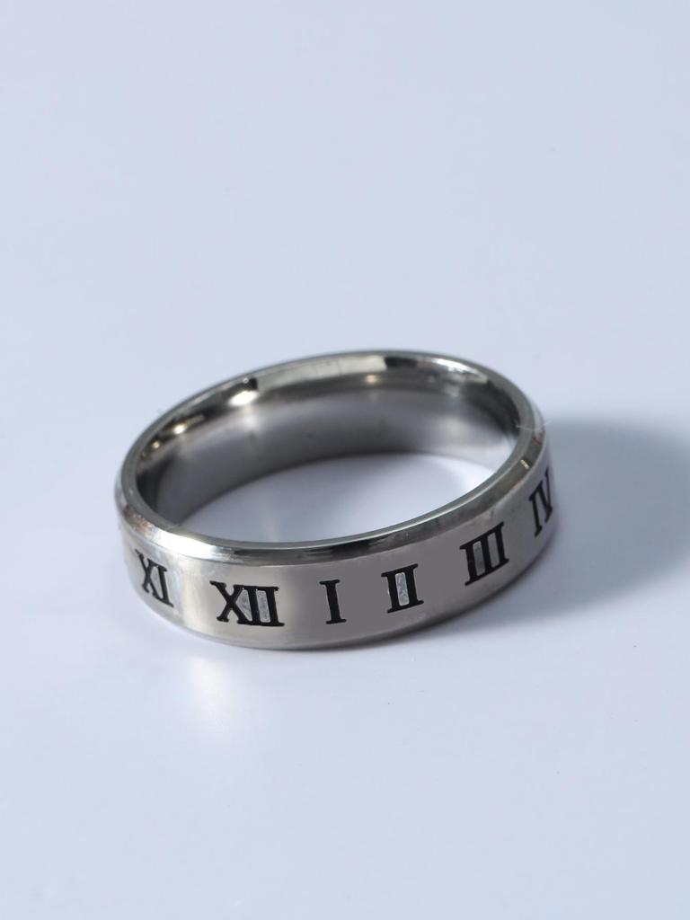 Korean Style Stainless Steel Roman Numeral Fashion Ring